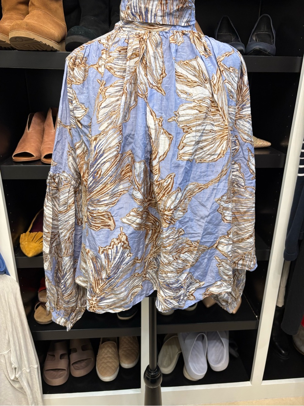 Banana Republic Light Blue Floral High-Neck Blouse